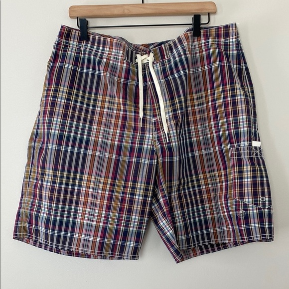 Polo by Ralph Lauren Madras Plaid Board Shorts Unlined Hook/Loop Pocket Size 36 - Picture 1 of 13